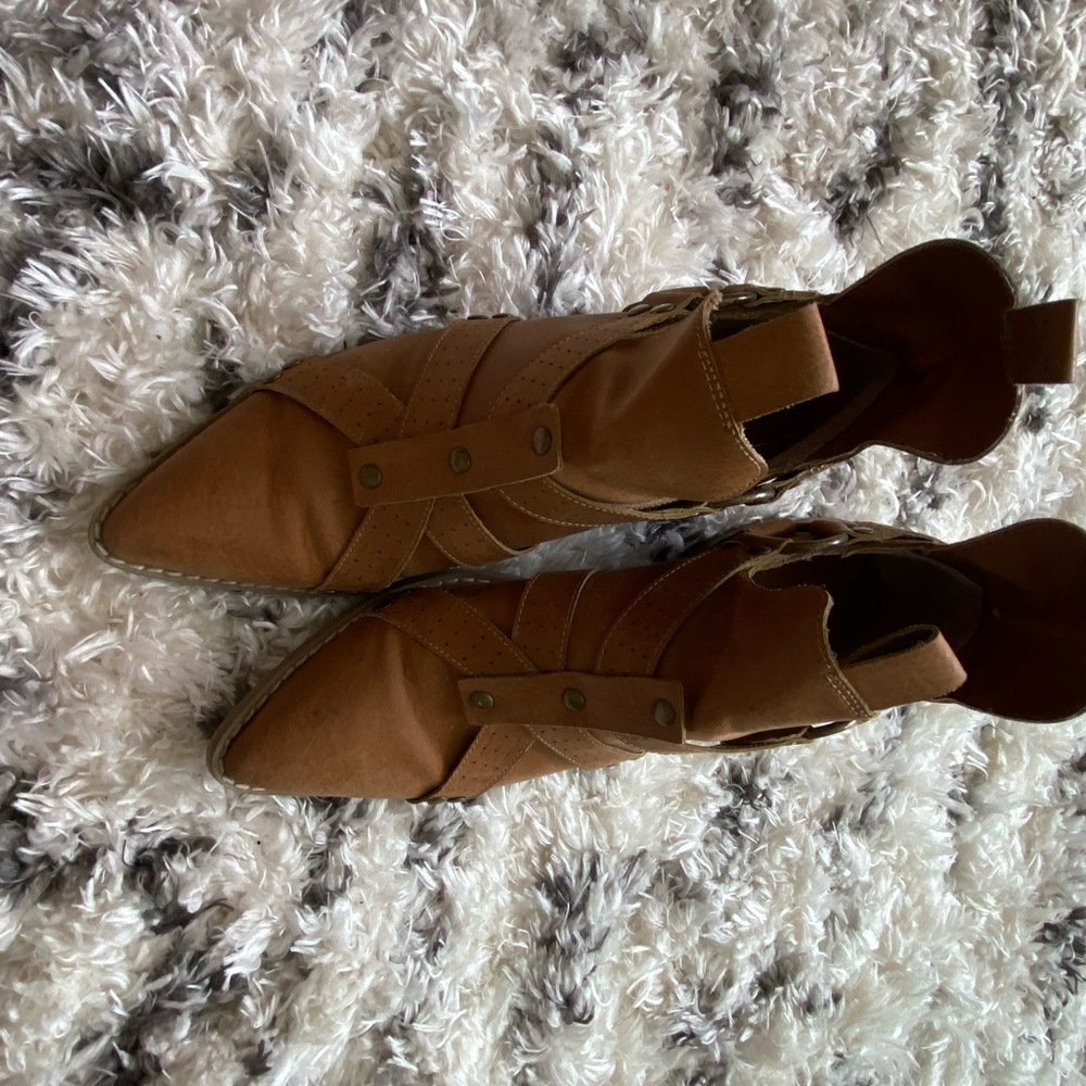 Tan Cross Leather Detail Booties Anthropolgie
